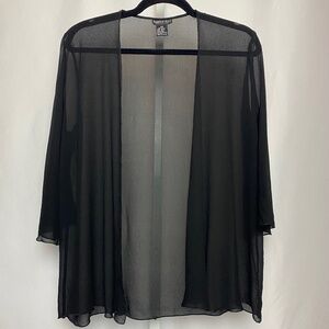 Simply Silk Womenʻs 100% Silk Black Sheer Lightweight 3/4 Sleeve Cardigan Medium
